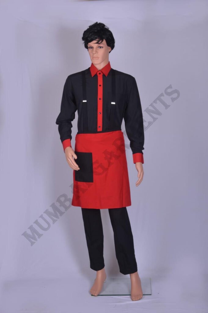 5-half red apron with pocket