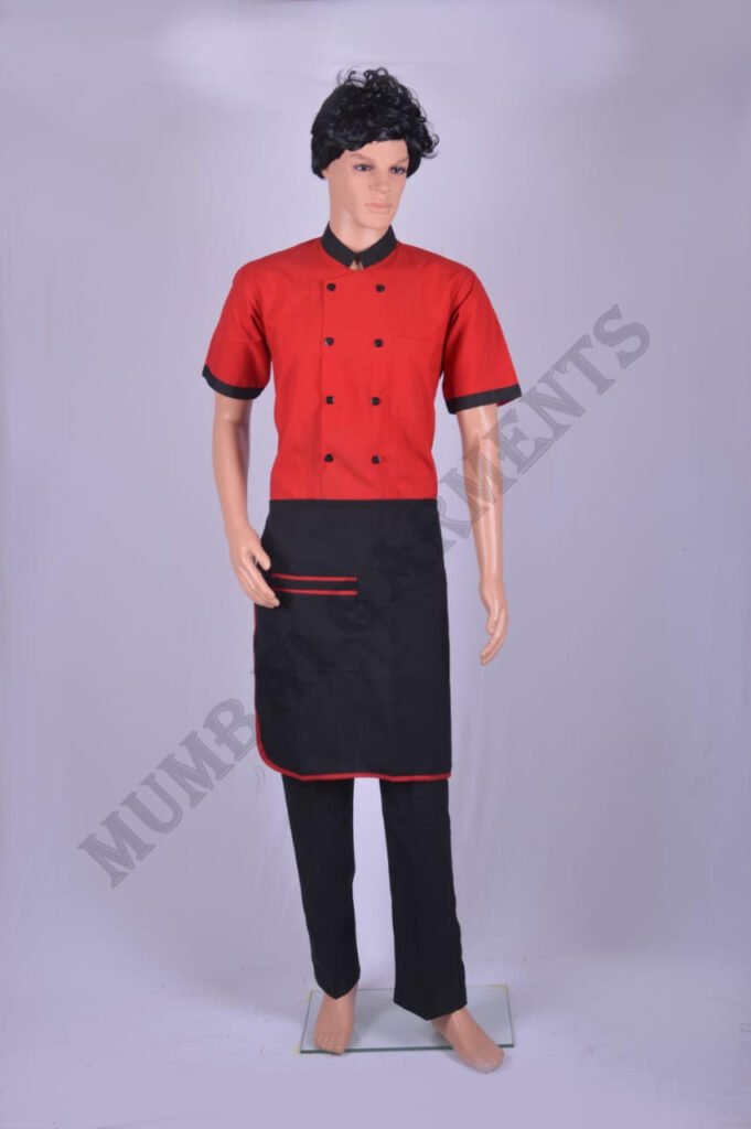8-half black apron with red piping